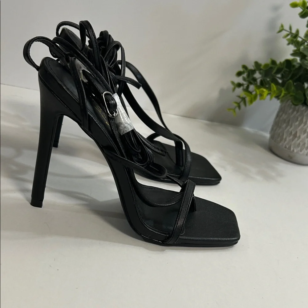 Valia Sophisticated Black Strappy Heels - Picture 6 of 11